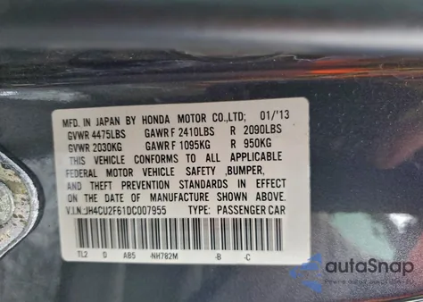2013 Acura Tsx Tech from USA, damaged, VIN JH4CU2F61DC007955
